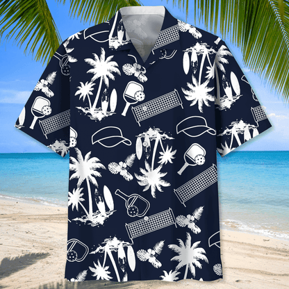Pickleball Blue Nature Hawaiian Shirt, Men's Hawaiian Shirt, Tropical Aloha Shirts Short Sleeve Beach Holiday Casual Shirts HO2984