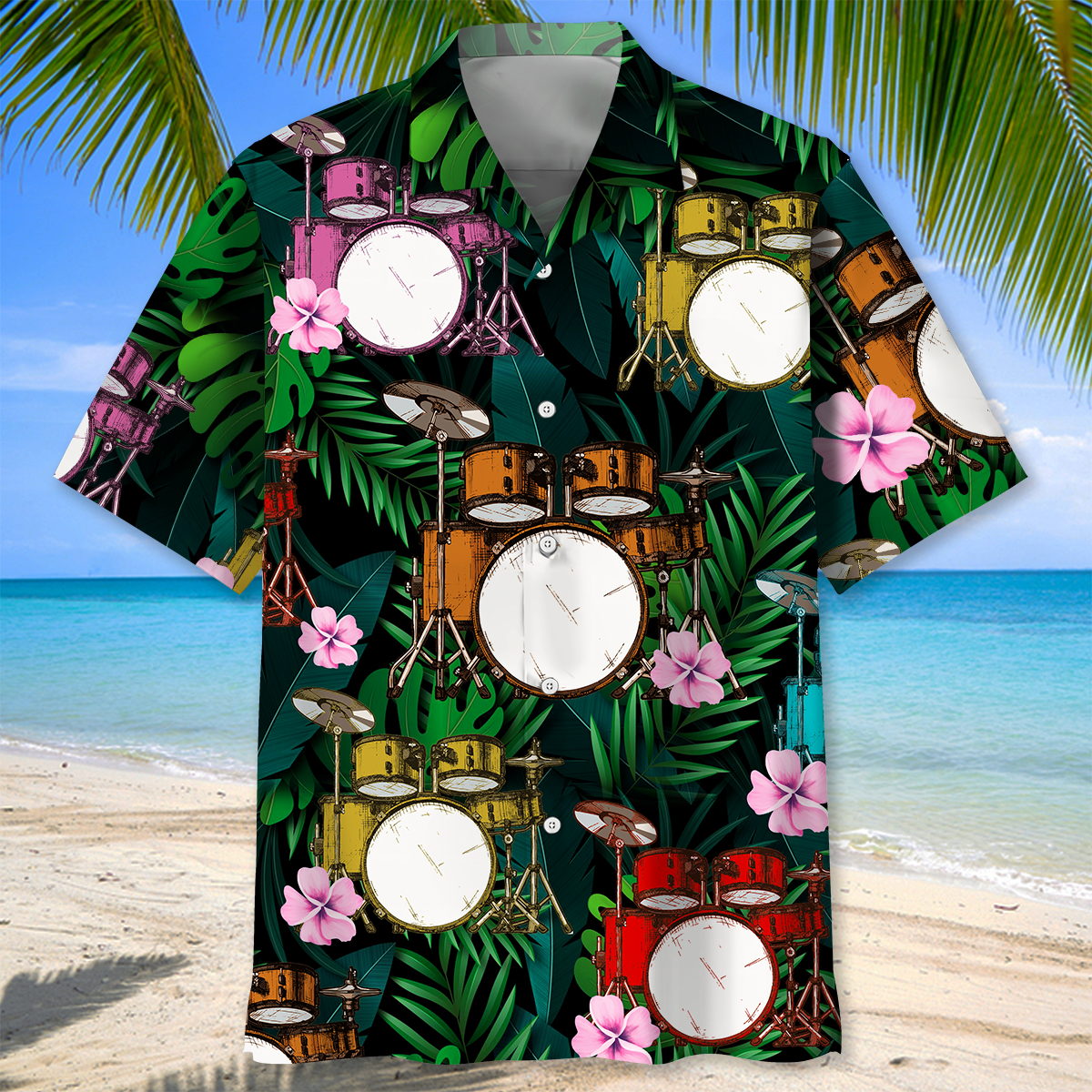 Drum Tropical Hawaiian Shirt, Men's Hawaiian Shirt Tropical Aloha Shirts Short Sleeve Beach Holiday Casual Shirts HO2983