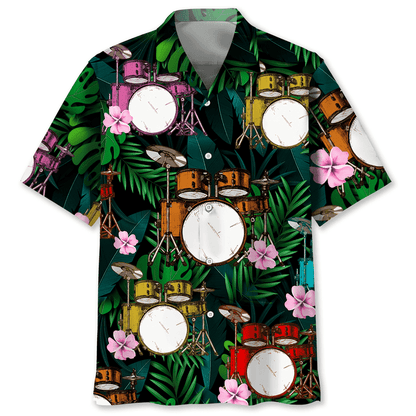 Drum Tropical Hawaiian Shirt, Short Sleeve Summer Vacation Beach Shirts for men HO3409