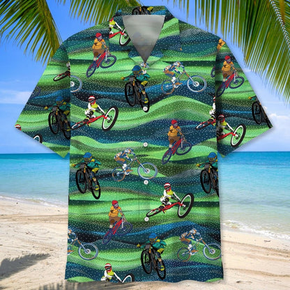 Mountain Bike Nature Flower Hawaiian Shirt, Men's Hawaiian Shirt Tropical Aloha Shirts Short Sleeve Beach Holiday Casual Shirts HO2982
