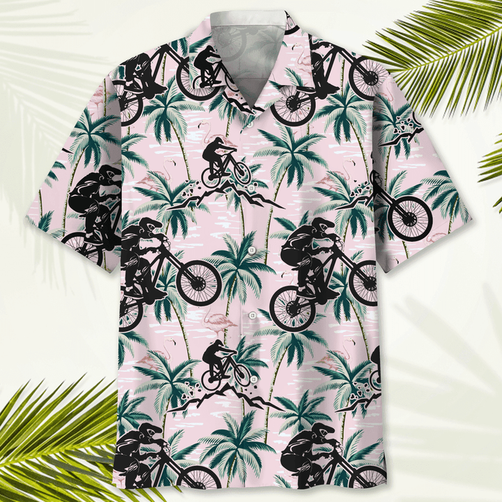 Mountain Bike Nature Flower Hawaiian Shirt, Men's Hawaiian Shirt Tropical Aloha Shirts Short Sleeve Beach Holiday Casual Shirts HO2982