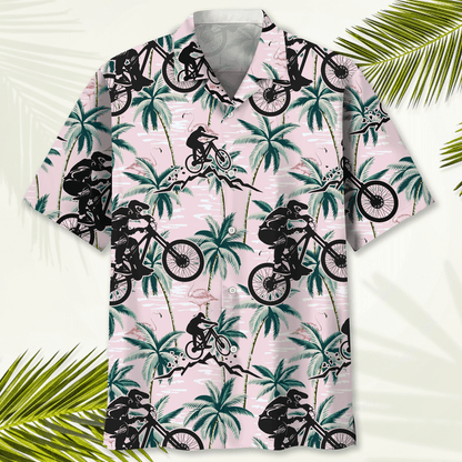 Mountain Bike Nature Flower Hawaiian Shirt, Men's Hawaiian Shirt Tropical Aloha Shirts Short Sleeve Beach Holiday Casual Shirts HO2982