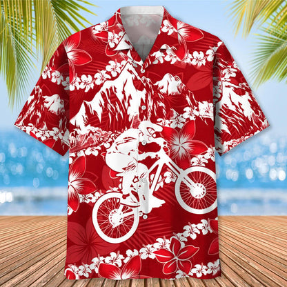 Mountain Bike Tropical Tree Hawaiian Shirt, Men's Unisex Summer Beach Casual Short Sleeve Summer Vacation Beach Shirts HO3408