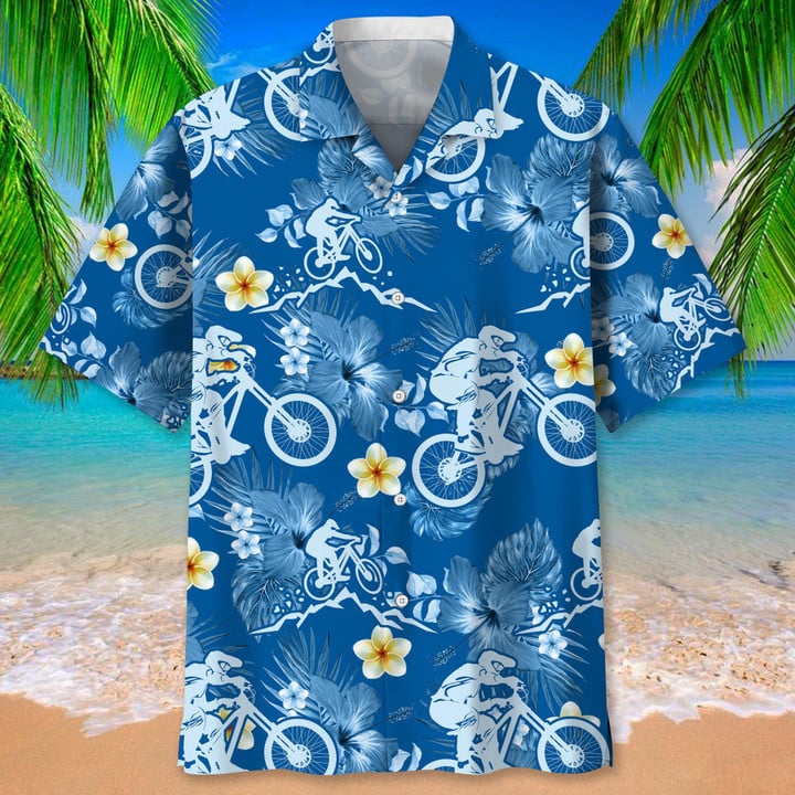 Mountain Bike Tropical Tree Hawaiian Shirt, Men's Unisex Summer Beach Casual Short Sleeve Summer Vacation Beach Shirts HO3408