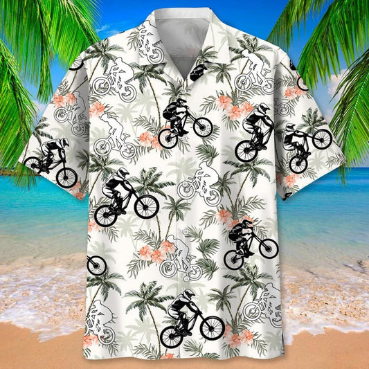 Mountain Bike Tropical Tree Hawaiian Shirt, Men's Unisex Summer Beach Casual Short Sleeve Summer Vacation Beach Shirts HO3408