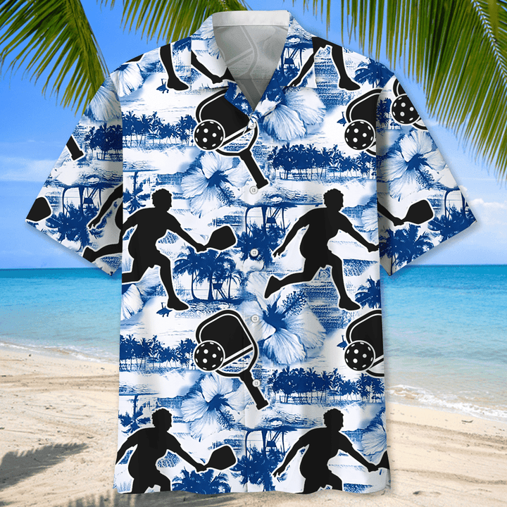 Pickleball Blue Nature Hawaiian Shirt, Men's Hawaiian Shirt, Tropical Aloha Shirts Short Sleeve Beach Holiday Casual Shirts HO2984