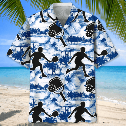 Pickleball Blue Nature Hawaiian Shirt, Men's Hawaiian Shirt, Tropical Aloha Shirts Short Sleeve Beach Holiday Casual Shirts HO2984