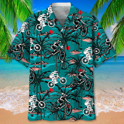 Mountain Bike Nature Flower Hawaiian Shirt, Men's Hawaiian Shirt Tropical Aloha Shirts Short Sleeve Beach Holiday Casual Shirts HO2982
