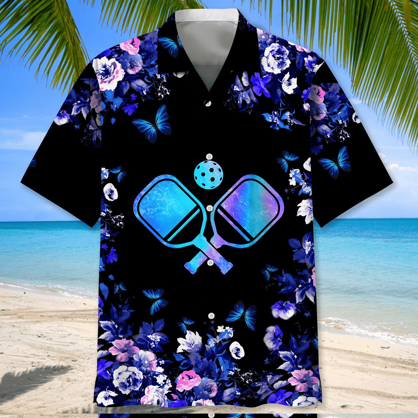 Pickleball Blue Nature Hawaiian Shirt, Men's Hawaiian Shirt, Tropical Aloha Shirts Short Sleeve Beach Holiday Casual Shirts HO2984