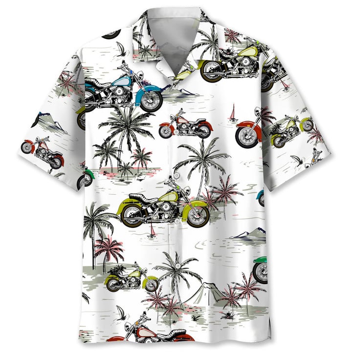 Motocross Green Tropical Hawaiian Shirt, Short Sleeve Summer Vacation Beach Shirts for men HO3403
