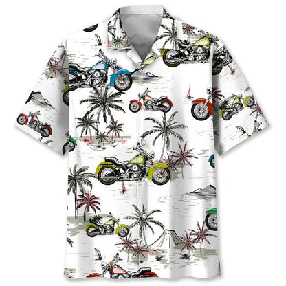 Motocross Green Tropical Hawaiian Shirt, Short Sleeve Summer Vacation Beach Shirts for men HO3403