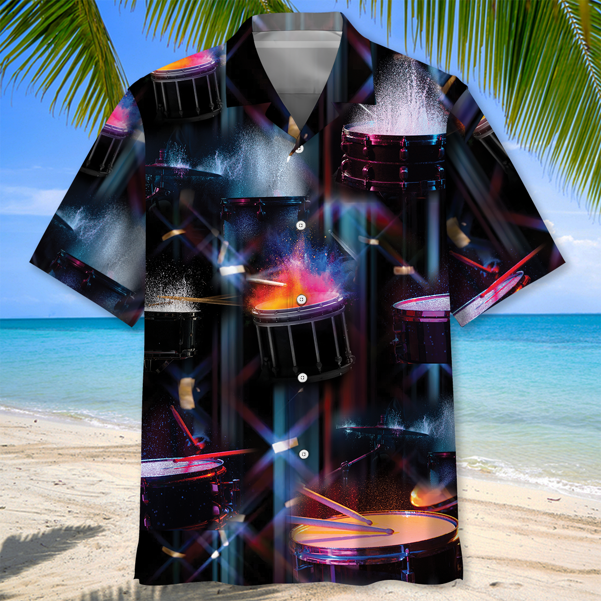 Drum Tropical Hawaiian Shirt, Men's Hawaiian Shirt Tropical Aloha Shirts Short Sleeve Beach Holiday Casual Shirts HO2983