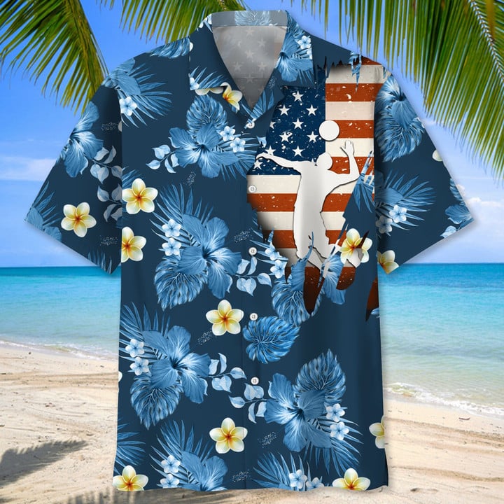 Volleyball american flag Flower Hawaiian Shirt, Volleyball Shirt, Sports Team Group Shirts HO2987