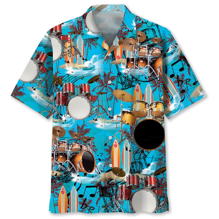 Drum Beach Hawaiian Shirt, Short Sleeve Summer Vacation Beach Shirts for men HO3404