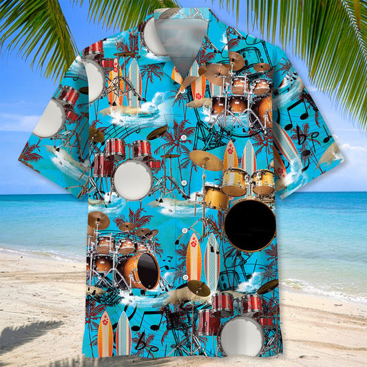 Drum Beach Hawaiian Shirt, Short Sleeve Summer Vacation Beach Shirts for men HO3404