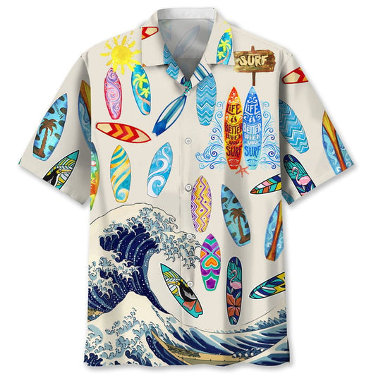 Surfing White Lovers Hawaiian Shirt, Men's Unisex Summer Beach Casual Short Sleeve Summer Vacation Beach Shirts HO3402