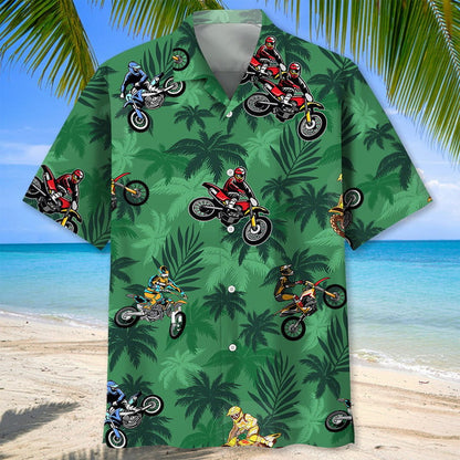 Motocross Green Tropical Hawaiian Shirt, Short Sleeve Summer Vacation Beach Shirts for men HO3405