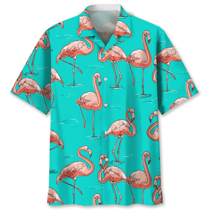 Flamingo Blue Hawaiian Shirt, Short Sleeve Summer Vacation Beach Shirts for men HO3397