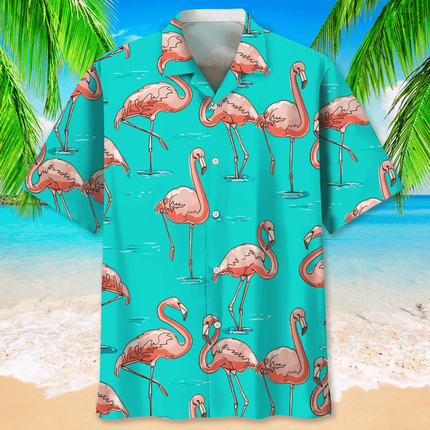 Flamingo Blue Hawaiian Shirt, Short Sleeve Summer Vacation Beach Shirts for men HO3397