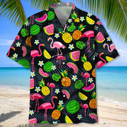 Flamingo Green Tropical Hawaiian Shirt, Aloha Shirts Short Sleeve Beach Holiday Casual Shirts HO2988