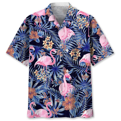 Flamingo Green Tropical Hawaiian Shirt, Aloha Shirts Short Sleeve Beach Holiday Casual Shirts HO2988