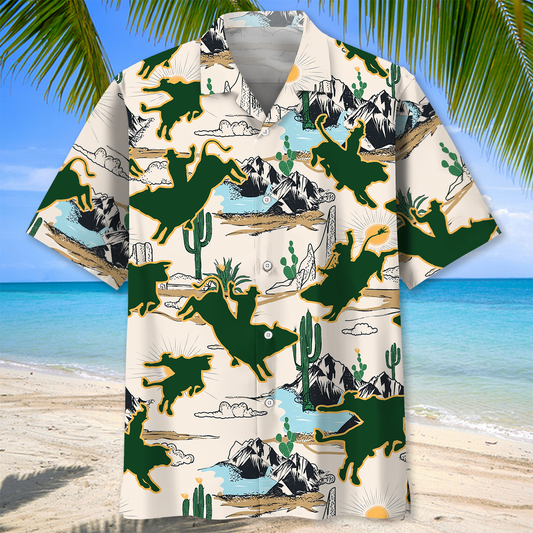 Bull Riding Desert Hawaiian Shirt, Short Sleeve Summer Vacation Beach Shirts for men HO3394