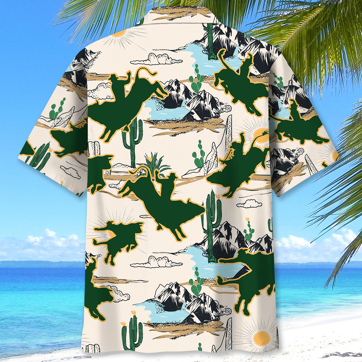 Bull Riding Desert Hawaiian Shirt, Short Sleeve Summer Vacation Beach Shirts for men HO3394