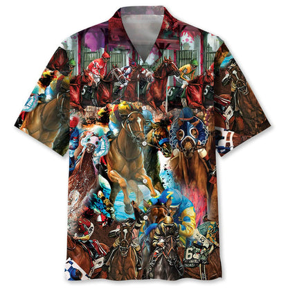 Horse Racing Fire Hawaiian Shirt, Men's Unisex Summer Beach Casual Short Sleeve Summer Vacation Beach Shirts HO3384