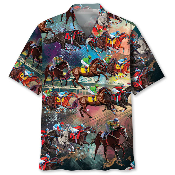 Horse Racing Fire Hawaiian Shirt, Men's Unisex Summer Beach Casual Short Sleeve Summer Vacation Beach Shirts HO3384