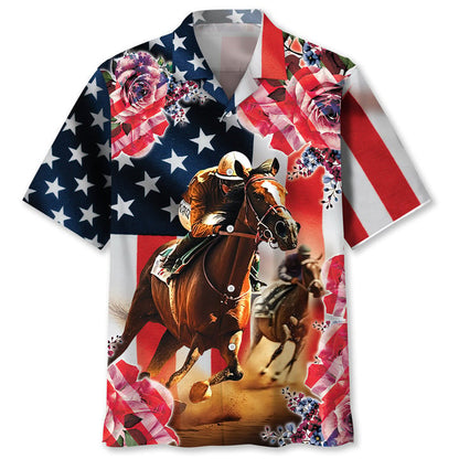 Horse Racing Fire Hawaiian Shirt, Men's Unisex Summer Beach Casual Short Sleeve Summer Vacation Beach Shirts HO3384
