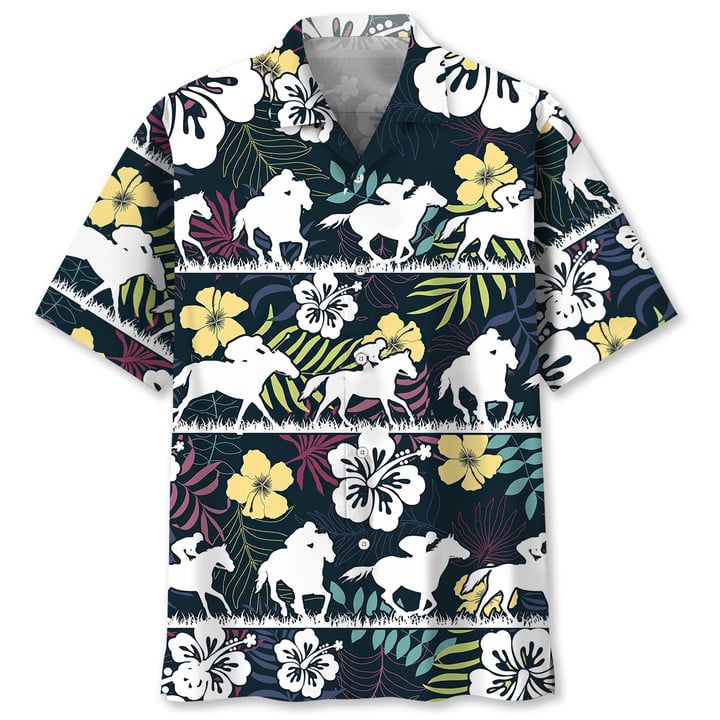 Horse Racing Fire Hawaiian Shirt, Men's Unisex Summer Beach Casual Short Sleeve Summer Vacation Beach Shirts HO3384