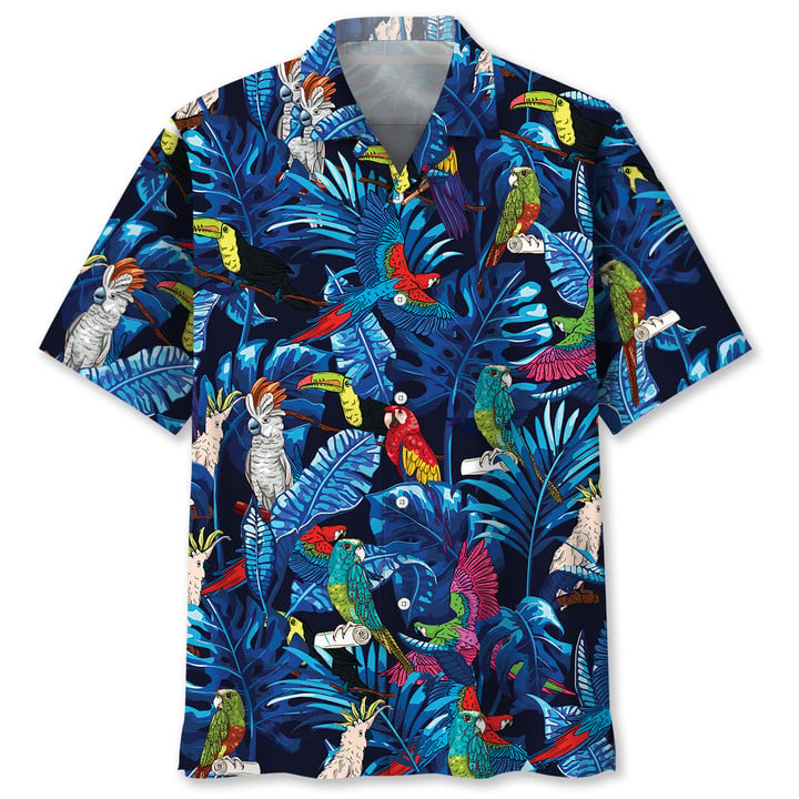 Parrot Tropical Hawaiian Shirt, Men's Unisex Summer Beach Casual Short Sleeve Summer Vacation Beach Shirts HO3385