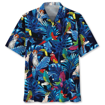 Parrot Tropical Hawaiian Shirt, Men's Unisex Summer Beach Casual Short Sleeve Summer Vacation Beach Shirts HO3385