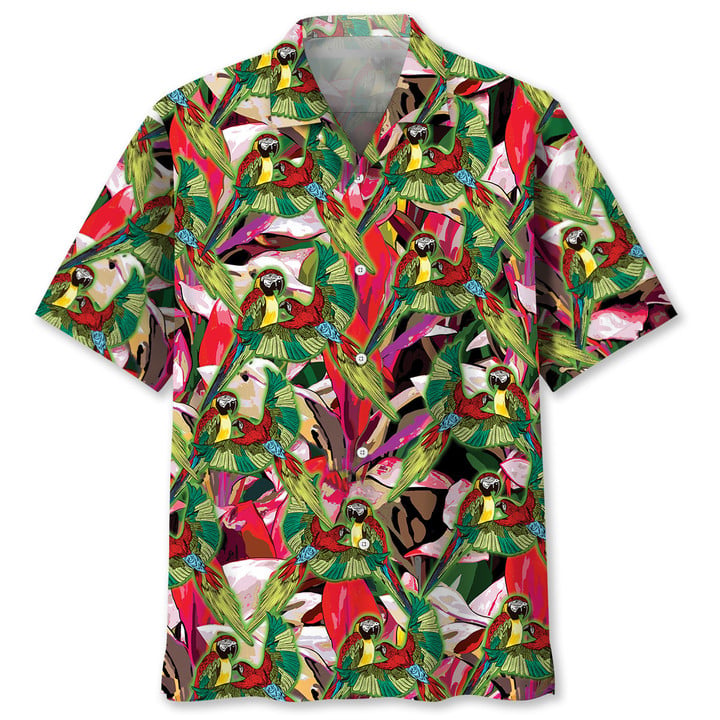 Parrot Tropical Hawaiian Shirt, Men's Unisex Summer Beach Casual Short Sleeve Summer Vacation Beach Shirts HO3385