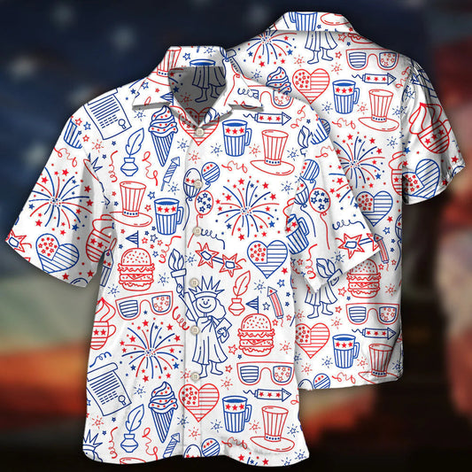 Independence Day Cool Drawing Icon All Printed 3D Hawaiian Shirt Lasfour HO3980