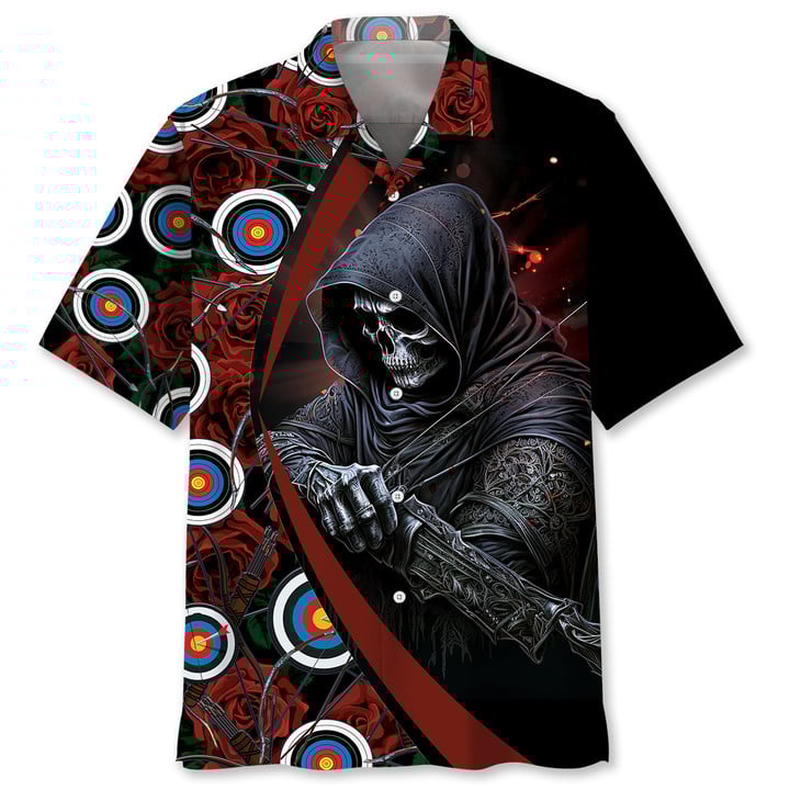 Archery Skull Rose Hawaiian Shirt, Archery team Hawaiian shirt for men, Gift for Archery player HO3000