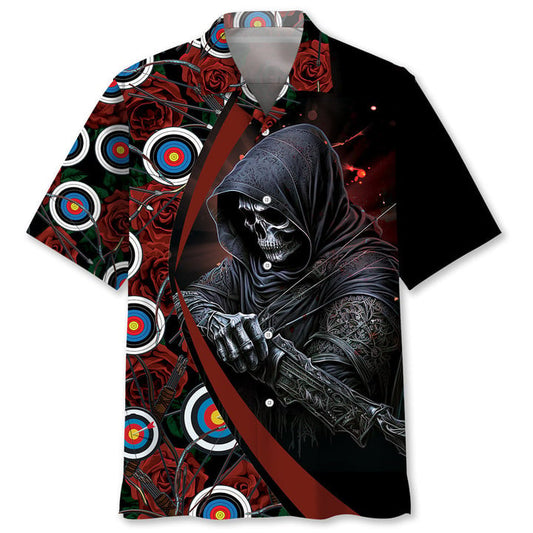 Archery Skull Rose Hawaiian Shirt, Archery team Hawaiian shirt for men, Gift for Archery player HO3000