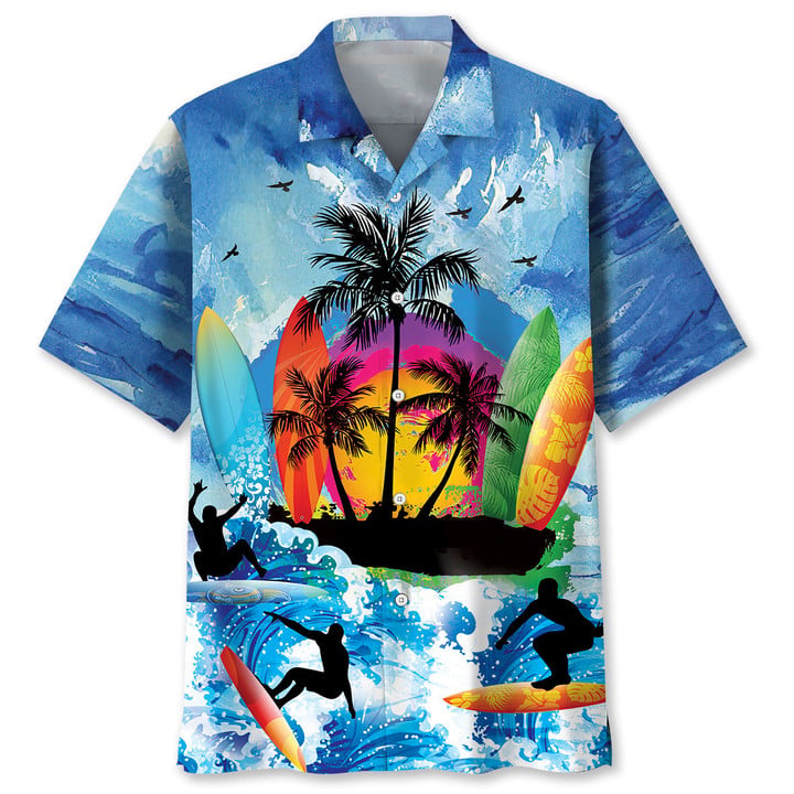 Surfing Ocean Hawaiian Shirt, Unisex Summer Beach Casual Short Sleeve Summer Vacation Beach Shirts HO3381
