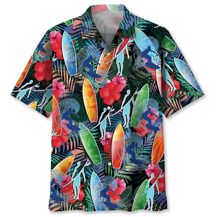 Surfing Ocean Hawaiian Shirt, Unisex Summer Beach Casual Short Sleeve Summer Vacation Beach Shirts HO3381