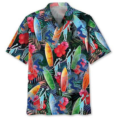 Surfing Ocean Hawaiian Shirt, Unisex Summer Beach Casual Short Sleeve Summer Vacation Beach Shirts HO3381