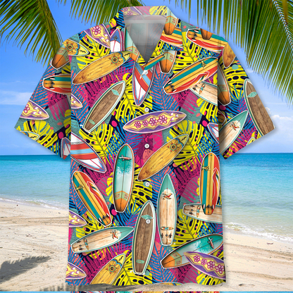 Surfing Ocean Hawaiian Shirt, Unisex Summer Beach Casual Short Sleeve Summer Vacation Beach Shirts HO3381