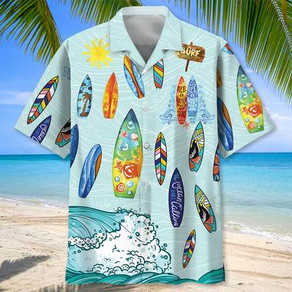 Surfing Ocean Hawaiian Shirt, Unisex Summer Beach Casual Short Sleeve Summer Vacation Beach Shirts HO3381