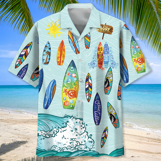 Surfing Ocean Hawaiian Shirt, Unisex Summer Beach Casual Short Sleeve Summer Vacation Beach Shirts HO3381