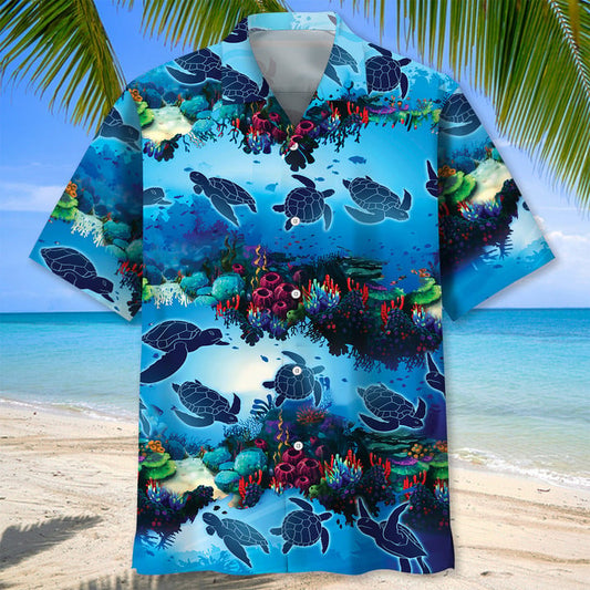 Turtle Ocean Hawaiian Shirt, Unisex Summer Beach Casual Short Sleeve Summer Vacation Beach Shirts HO3380