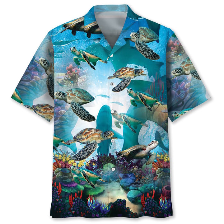 Turtle Ocean Hawaiian Shirt, Unisex Summer Beach Casual Short Sleeve Summer Vacation Beach Shirts HO3380