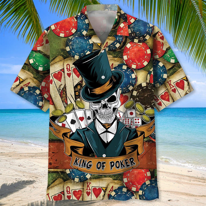 Casino Skull Hawaiian Shirt, Unisex Summer Beach Casual Short Sleeve Summer Vacation Beach Shirts HO3379