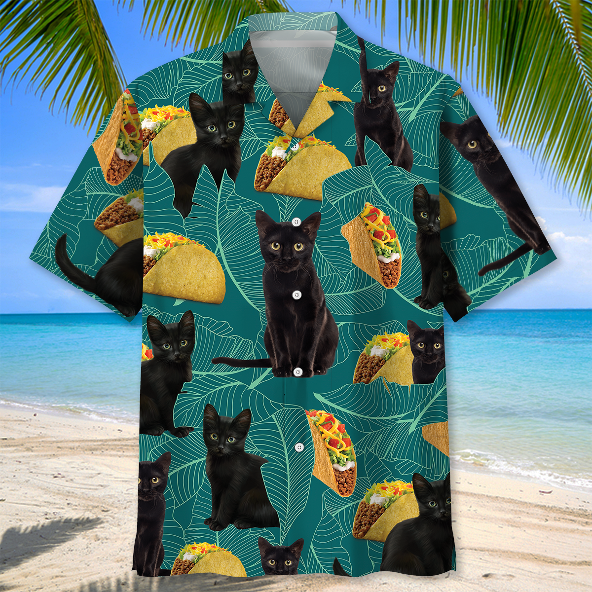 Black Cat Tropical Hawaiian Shirt, Unisex Summer Beach Casual Short Sleeve Summer Vacation Beach Shirts HO3378