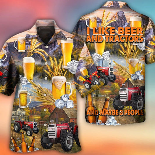 Beer And Tractor Autumn Farm Life Hawaiian Shirt Short Sleeve, Hawaiian Shirt For Woman HO3583