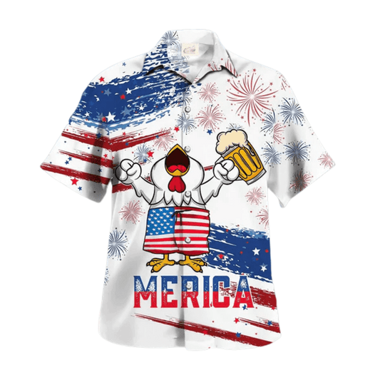 Chicken Drink Beer Hawaiian Shirt Chicken Merica Patriotic Hawaiian Shirt HO3584