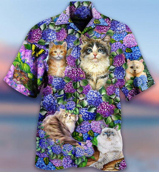 Hawaiian Shirt With Lovely And Purple Flowers, Cat Lovers Hawaiian Shirt, New Hawaiian Shirt Hot 2023 HO3590